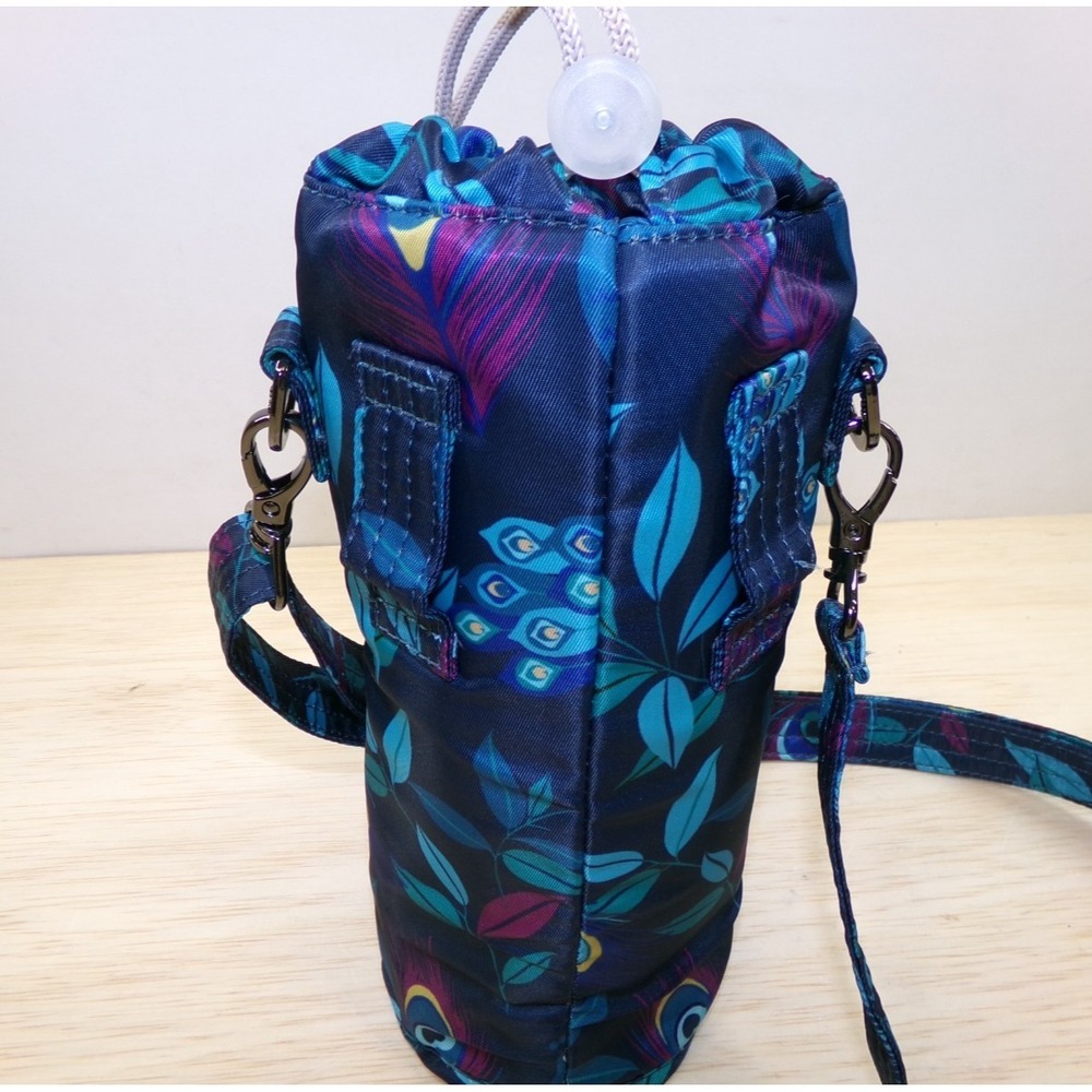 Lug Huggie Water Bottle Crossbody Bag Peacock Design Insulated Blue Green - Picture 6 of 7